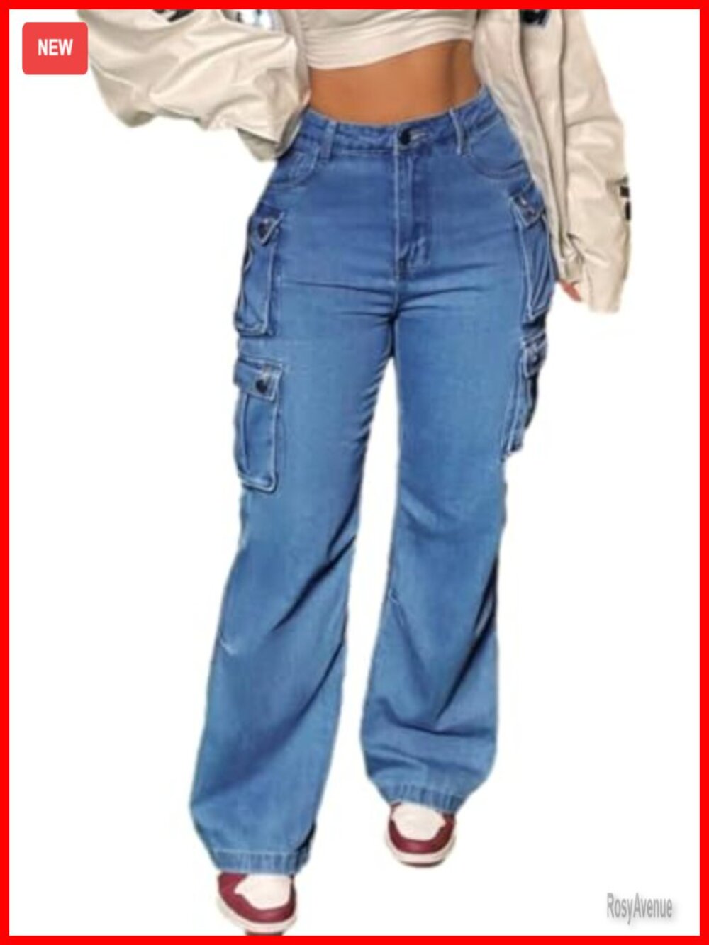 Women's Baggy Cargo Jeans Flap Pocket Wide Leg Low Rise Y2K Streetwear